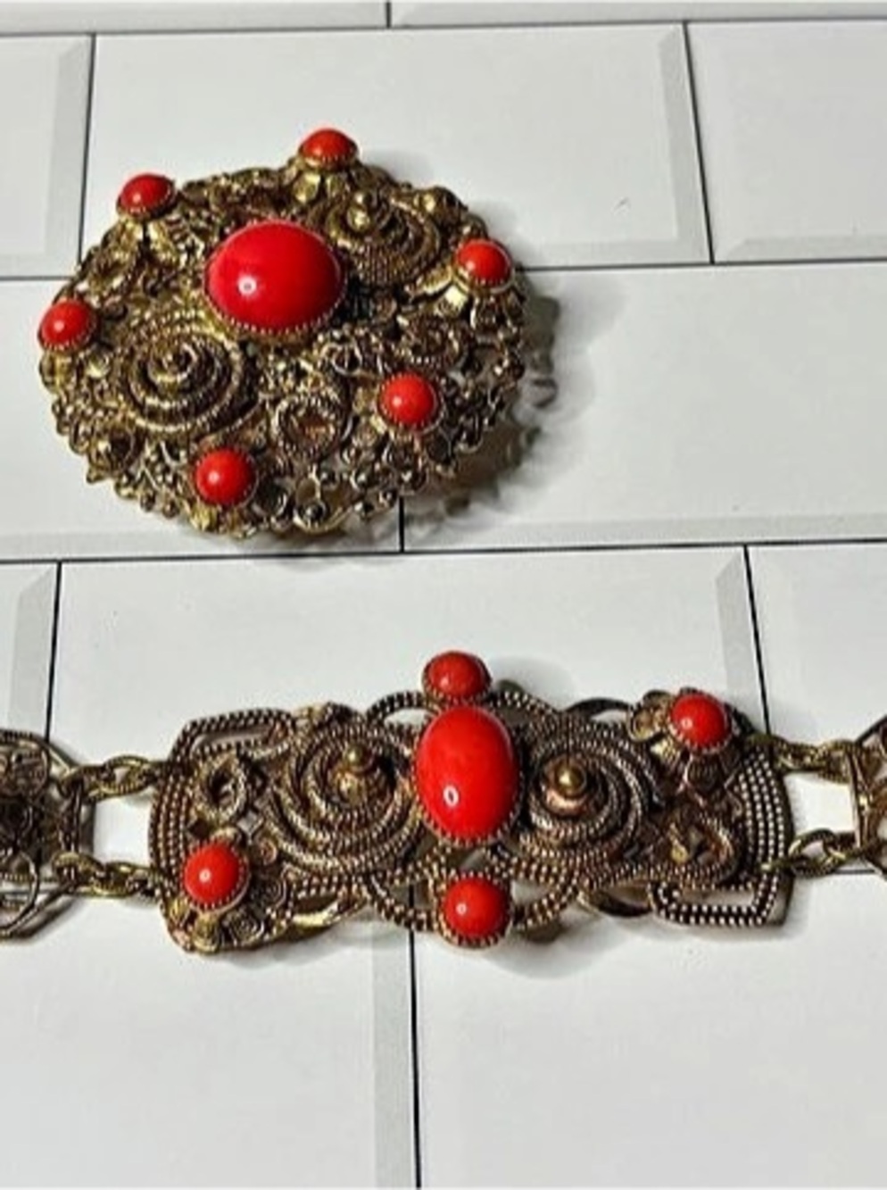 Czechoslovakian mid century bracelet & brooch